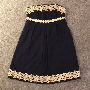 Lilly Pulitzer Betsey Navy Gold Strapless Dress